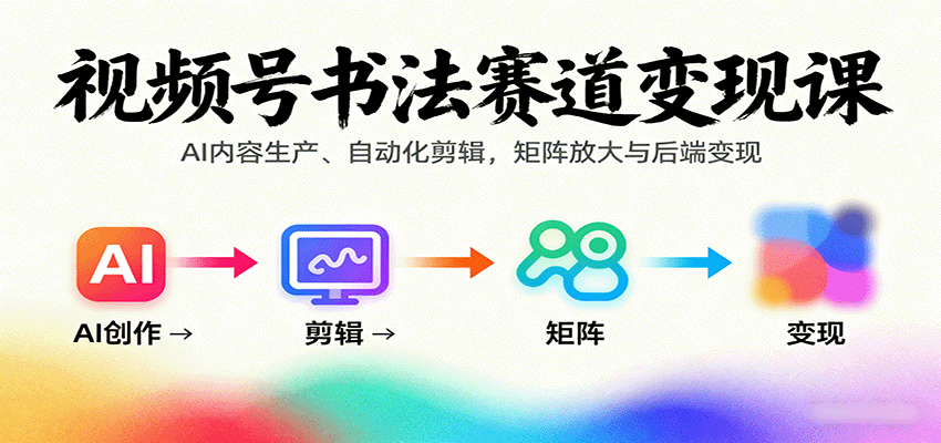 视频号书法赛道变现课：AI内容生产、自动化剪辑，矩阵放大与后端变现-低成本创业项目大全｜短视频带货+AI副业变现｜知行创业网