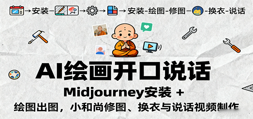 AI绘画开口说话，Midjourney安装 + 绘图出图，小和尚修图、换衣与说话视频制作-低成本创业项目大全｜短视频带货+AI副业变现｜知行创业网