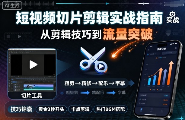 短视频切片剪辑实战指南，从剪辑技巧到流量突破-低成本创业项目大全｜短视频带货+AI副业变现｜知行创业网