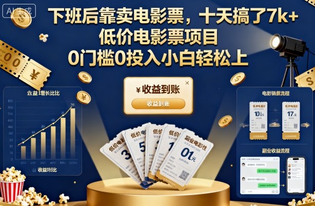 下班后靠卖电影票，十天搞了7k+，低价电影票项目，0门槛0投入小白轻松上手【揭秘】-低成本创业项目大全｜短视频带货+AI副业变现｜知行创业网