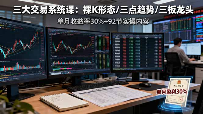 （16269期）三大交易系统课：裸K形态/三点趋势/三板体系，单月收益率30%+92节实操内容-低成本创业项目大全｜短视频带货+AI副业变现｜知行创业网