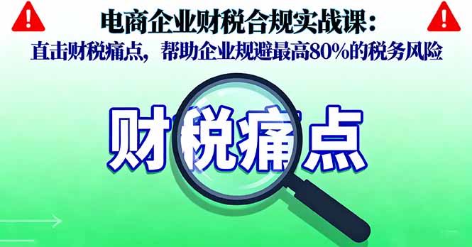（16232期）电商企业财税合规实战课，直击财税痛点，帮助企业规避最高80%的税务风险-低成本创业项目大全｜短视频带货+AI副业变现｜知行创业网