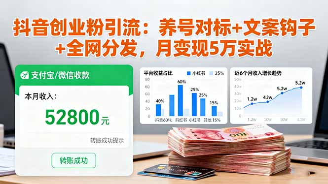 （16338期）抖音创业粉引流：养号对标+文案钩子+全网分发，月变现5万实战-低成本创业项目大全｜短视频带货+AI副业变现｜知行创业网