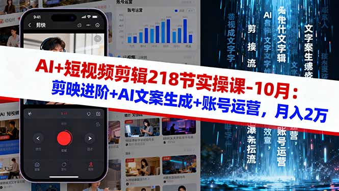 （16353期）AI+短视频剪辑218节实操课-10月：剪映进阶+AI文案生成+账号运营，月入2万-低成本创业项目大全｜短视频带货+AI副业变现｜知行创业网