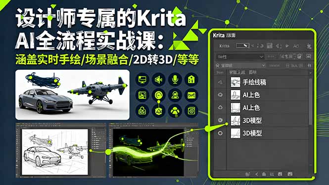 （16245期）设计师专属的Krita AI全流程实战课：涵盖实时手绘/场景融合/2D转3D/等等-低成本创业项目大全｜短视频带货+AI副业变现｜知行创业网