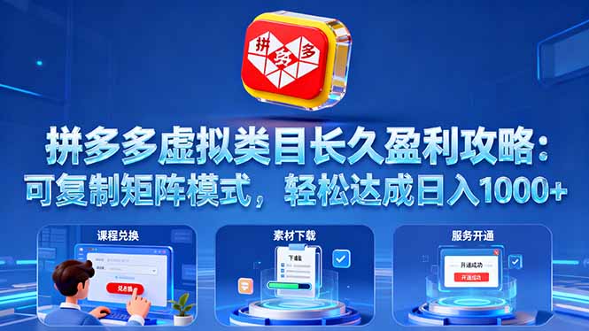 （16283期）拼多多虚拟类目长久盈利攻略：可复制矩阵模式，轻松达成日入 1000+-低成本创业项目大全｜短视频带货+AI副业变现｜知行创业网