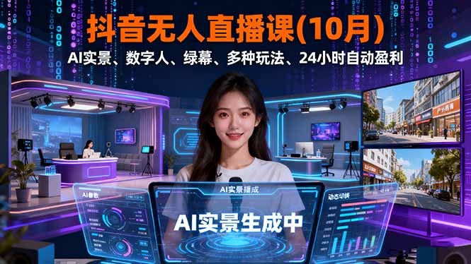 （16355期）抖音无人直播课(10月)，AI实景、数字人、绿幕、多种玩法、24小时自动盈利-低成本创业项目大全｜短视频带货+AI副业变现｜知行创业网