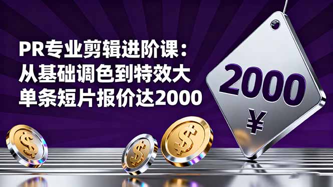 (16381期)PR专业剪辑进阶课:从基础调色到特效大片的进阶技能,单条短片报价达2000-低成本创业项目大全|短视频带货+AI副业变现|知行创业网