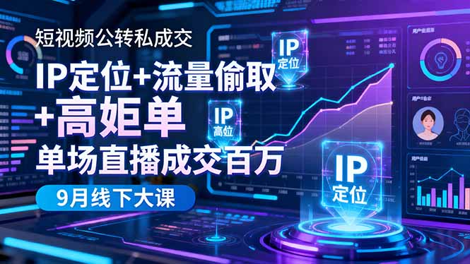 （16407期）短视频公转私成交9月线下大课，IP定位+流量偷取+高客单，单场直播成交百万-低成本创业项目大全｜短视频带货+AI副业变现｜知行创业网