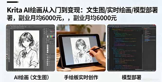 （16222期）Krita AI绘画从入门到变现：文生图/实时绘画/模型部署，副业月均6000元-低成本创业项目大全｜短视频带货+AI副业变现｜知行创业网