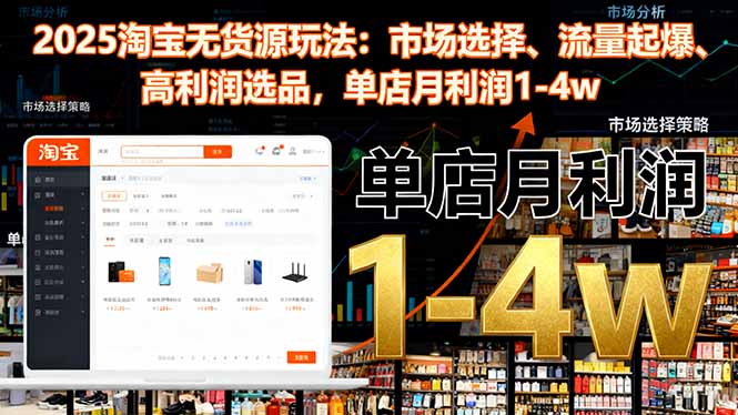 （16445期）2025淘宝无货源玩法：市场选择、流量起爆、高利润选品，单店月利润1-4w-低成本创业项目大全｜短视频带货+AI副业变现｜知行创业网