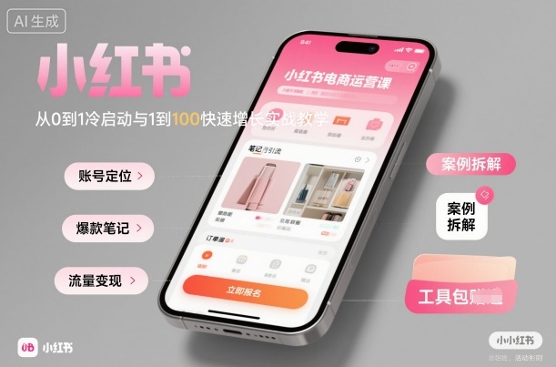 小红书电商运营课：从0到1冷启动与1到100快速增长实战教学-低成本创业项目大全｜短视频带货+AI副业变现｜知行创业网