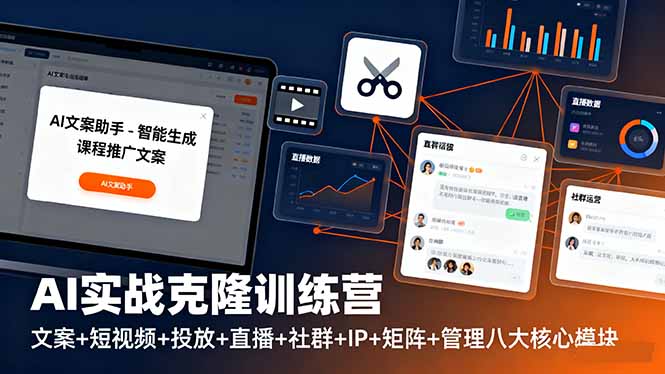 （16328期）AI实战克隆训练营：文案+短视频+投放+直播+社群+IP+矩阵+管理八大核心模块-低成本创业项目大全｜短视频带货+AI副业变现｜知行创业网