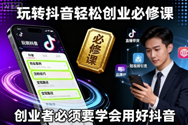 玩转抖音轻松创业必修课，创业者必须要学会用好抖音-低成本创业项目大全｜短视频带货+AI副业变现｜知行创业网