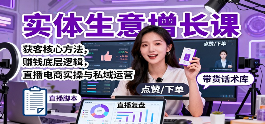实体生意增长课：获客核心方法，赚钱底层逻辑，直播电商实操与私域运营-低成本创业项目大全｜短视频带货+AI副业变现｜知行创业网