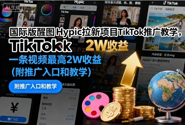 国际版醒图Hypic拉新项目TikTok推广教学，一条视频最高2W收益（附推广入口和教学）-低成本创业项目大全｜短视频带货+AI副业变现｜知行创业网
