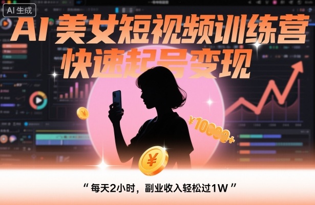 AI美女短视频训练营，快速起号变现，每天2小时，副业收入轻松过1W-低成本创业项目大全｜短视频带货+AI副业变现｜知行创业网