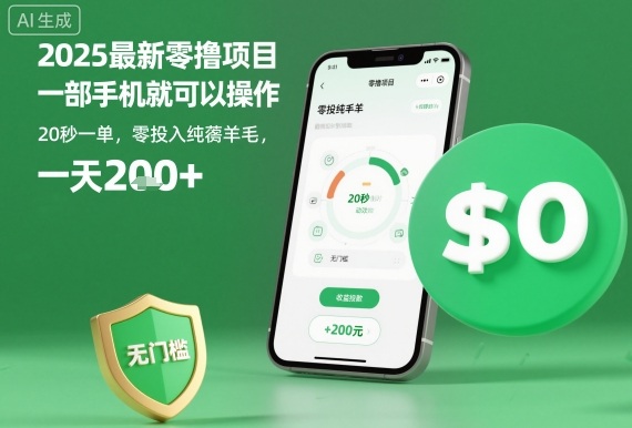 2025最新零撸项目，一部手机就可以操作，20秒一单，零投入纯薅羊毛，无门槛，一天200+【揭秘】-低成本创业项目大全｜短视频带货+AI副业变现｜知行创业网