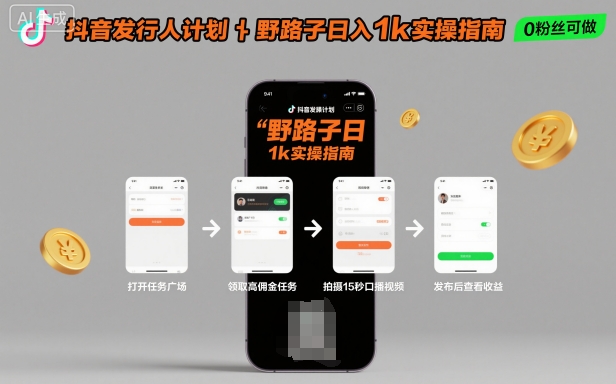抖音发行人计划全新野路子玩法，随时随地，只要有手机，就能操作，日入1k+【揭秘】-低成本创业项目大全｜短视频带货+AI副业变现｜知行创业网