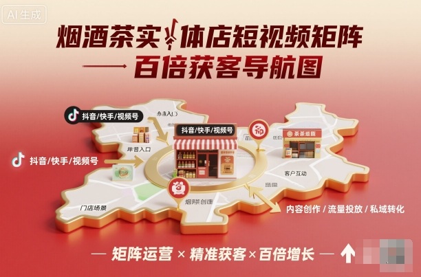 烟酒茶实体店短视频矩阵百倍获客导航图-低成本创业项目大全｜短视频带货+AI副业变现｜知行创业网