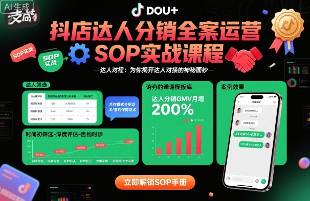 抖店达人分销全案运营SOP实战课程，为你揭开达人对接的神秘面纱-低成本创业项目大全｜短视频带货+AI副业变现｜知行创业网