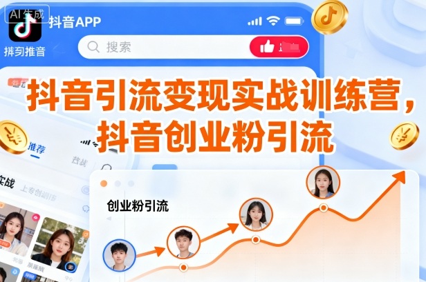 抖音引流变现实战训练营，抖音创业粉引流-低成本创业项目大全｜短视频带货+AI副业变现｜知行创业网