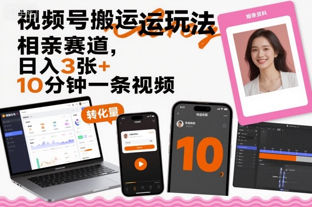 视频号搬运玩法，相亲赛道，日入3张+，10分钟一条视频-低成本创业项目大全｜短视频带货+AI副业变现｜知行创业网