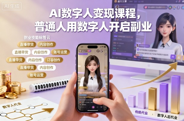 AI数字人变现课程，普通人用数字人开启副业-低成本创业项目大全｜短视频带货+AI副业变现｜知行创业网