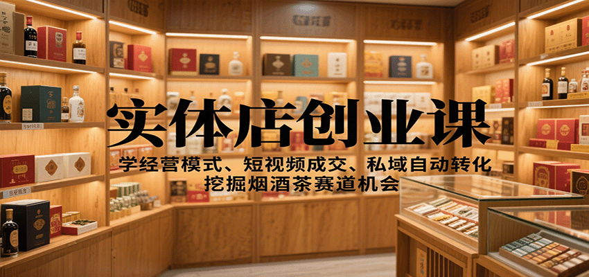 实体店创业课：学经营模式、短视频成交、私域自动转化，挖掘烟酒茶赛道机会-低成本创业项目大全｜短视频带货+AI副业变现｜知行创业网
