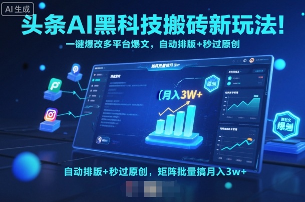 头条AI黑科技搬砖新玩法！一键爆改多平台爆文，自动排版+秒过原创，矩阵批量搞月入3w+【揭秘】-低成本创业项目大全｜短视频带货+AI副业变现｜知行创业网