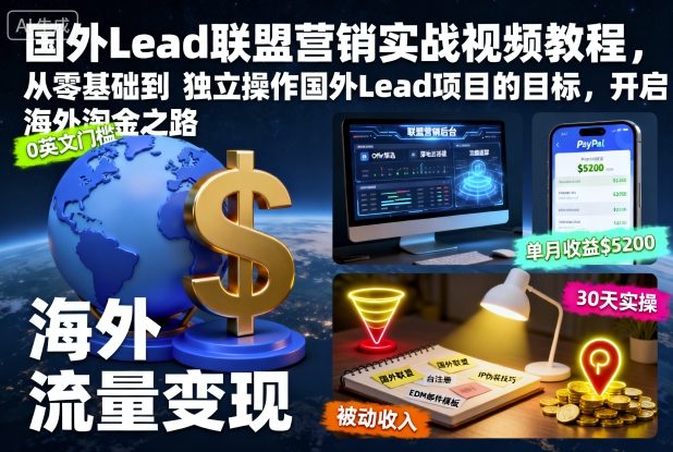 国外Lead联盟营销实战视频教程，从零基础到独立操作国外Lead项目的目标，开启海外淘金之路-低成本创业项目大全｜短视频带货+AI副业变现｜知行创业网