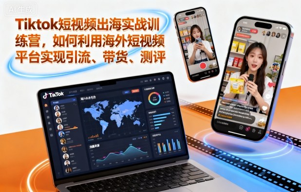 Tiktok短视频出海实战训练营，如何利用海外短视频平台实现引流、带货、测评-低成本创业项目大全｜短视频带货+AI副业变现｜知行创业网