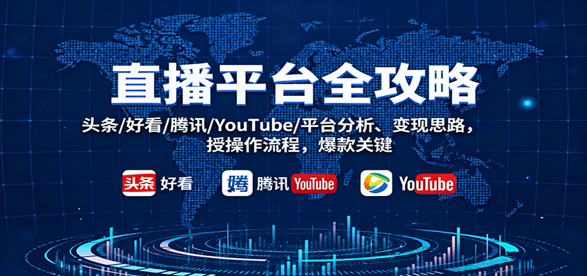 直播平台全攻略：头条/好看/腾讯/YouTube/平台分析、变现思路，授操作流程，爆款关键-低成本创业项目大全｜短视频带货+AI副业变现｜知行创业网