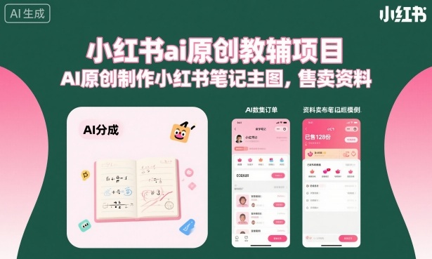 小红书ai原创教辅项目，AI原创制作小红书笔记主图，售卖资料-低成本创业项目大全｜短视频带货+AI副业变现｜知行创业网