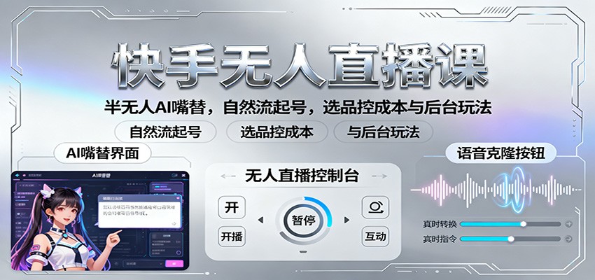 快手无人直播课：半无人AI嘴替，自然流起号，选品控成本与后台玩法-低成本创业项目大全｜短视频带货+AI副业变现｜知行创业网
