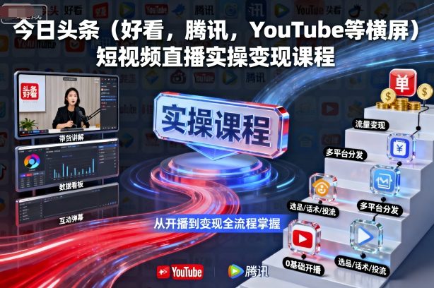 今日头条（好看，腾讯，YouTube等横屏）短视频直播实操变现课程-低成本创业项目大全｜短视频带货+AI副业变现｜知行创业网