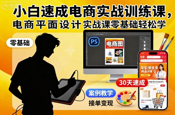 小白速成电商实战训练课，电商平面设计实战课零基础轻松学-低成本创业项目大全｜短视频带货+AI副业变现｜知行创业网