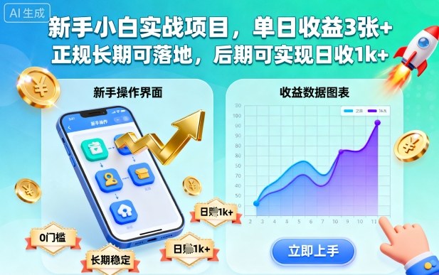 新手小白实战项目，单日收益3张+，正规长期可落地，后期可实现日收1k+【揭秘】-低成本创业项目大全｜短视频带货+AI副业变现｜知行创业网