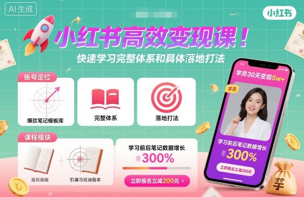 小红书高效变现课，快速学习小红书完整体系和具体落地打法-低成本创业项目大全｜短视频带货+AI副业变现｜知行创业网