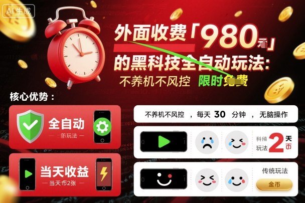 外面收费980的黑科技全自动玩法，不养机不风控，每天30分钟，无脑操作，当天收益2张【揭秘】-低成本创业项目大全｜短视频带货+AI副业变现｜知行创业网