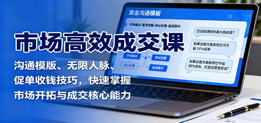 市场高效成交课：沟通模版、无限人脉、促单收钱技巧，快速掌握市场开拓与成交核心能力-低成本创业项目大全｜短视频带货+AI副业变现｜知行创业网