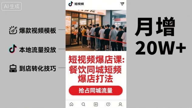 短视频爆店课，餐饮同城短视频爆店打法-低成本创业项目大全｜短视频带货+AI副业变现｜知行创业网