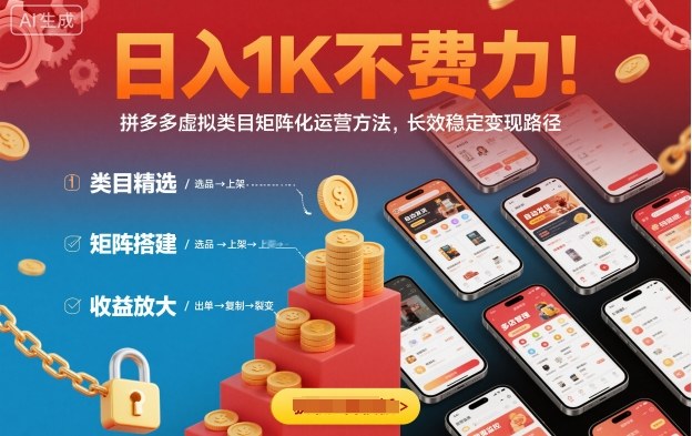 日入1K不费力！拼多多虚拟类目矩阵化运营方法，长效稳定变现路径-低成本创业项目大全｜短视频带货+AI副业变现｜知行创业网