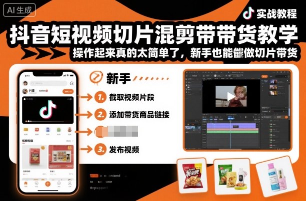 抖音短视频切片混剪带货教学，操作起来真的太简单了，新手也能做切片带货-低成本创业项目大全｜短视频带货+AI副业变现｜知行创业网