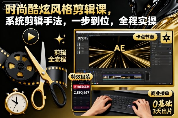 时尚酷炫风格剪辑课,系统剪辑手法,一步到位,全程实操-低成本创业项目大全|短视频带货+AI副业变现|知行创业网