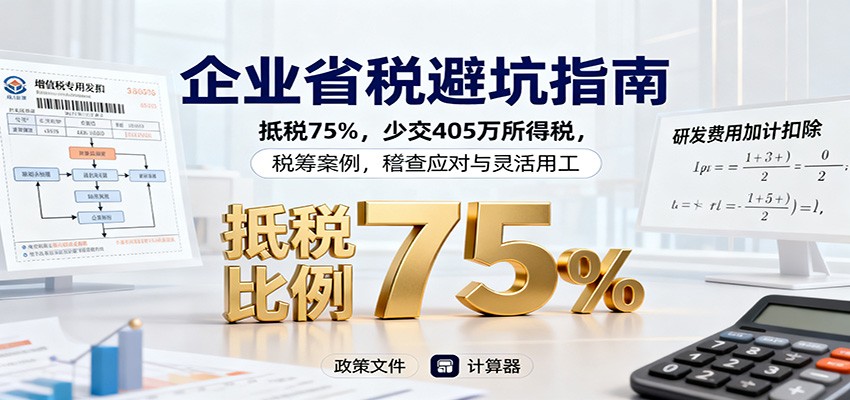 企业省税避坑指南：抵税75%，少交405万所得税，税筹案例，稽查应对与灵活用工-低成本创业项目大全｜短视频带货+AI副业变现｜知行创业网