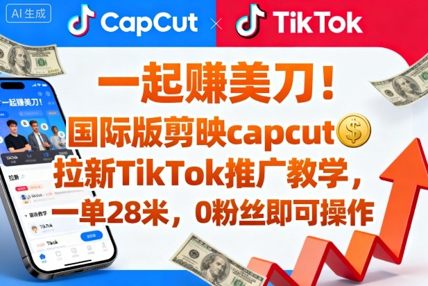 一起賺美刀！国际版剪映capcut拉新TikTok推广教学，一单28米，0粉丝即可操作（附推广入口和教学）-低成本创业项目大全｜短视频带货+AI副业变现｜知行创业网