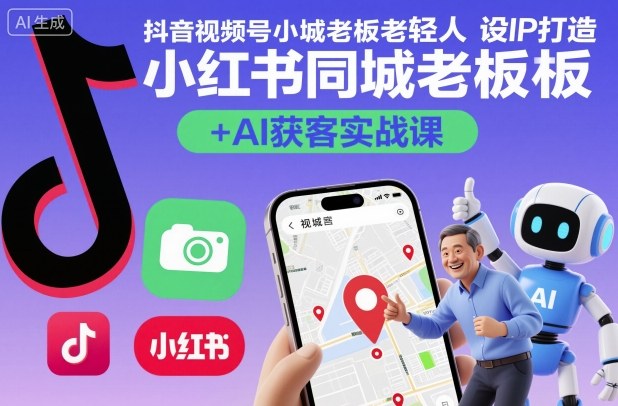 抖音视频号小红书同城老板轻人设IP打造+AI获客实战课，人设打造-算法拆解-拍摄剪辑-内容运营-AI创作-低成本创业项目大全｜短视频带货+AI副业变现｜知行创业网