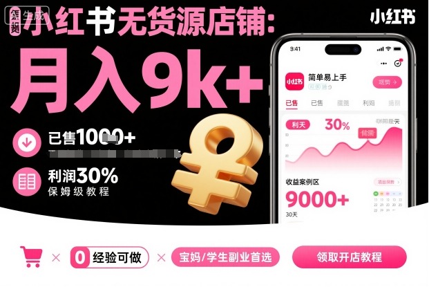 小红书无货源店铺项目，简单易上手，月入9k+，保姆级教程-低成本创业项目大全｜短视频带货+AI副业变现｜知行创业网