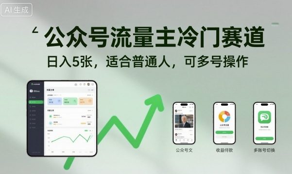 公众号流量主冷门赛道，日入5张，适合普通人，可多号操作-低成本创业项目大全｜短视频带货+AI副业变现｜知行创业网